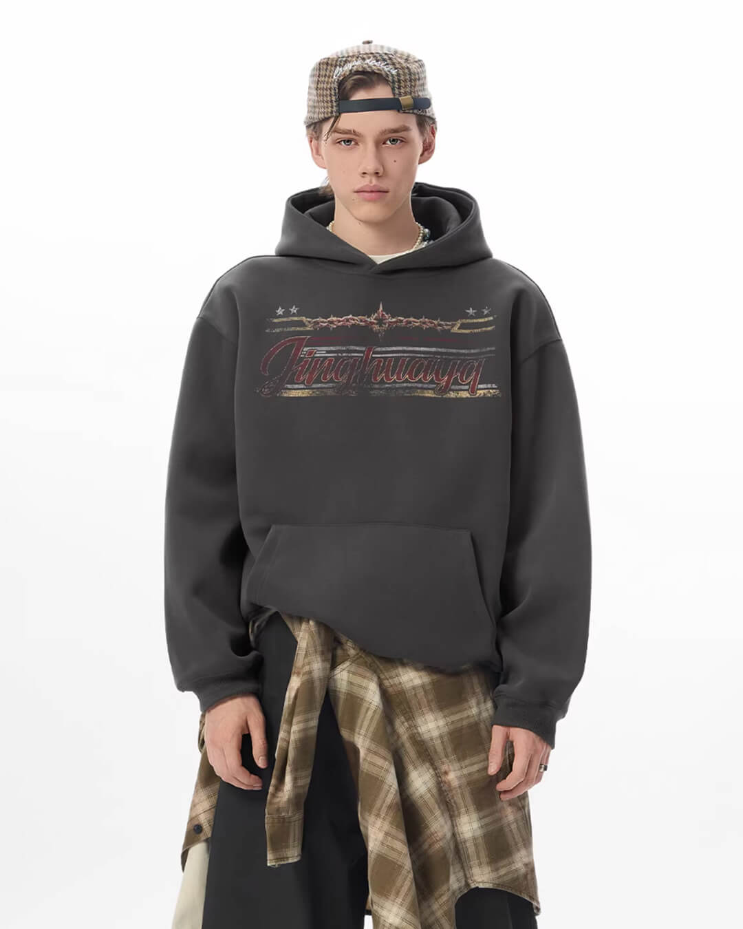 JHYQ Vintage Thorn Lettering Print Hoodie