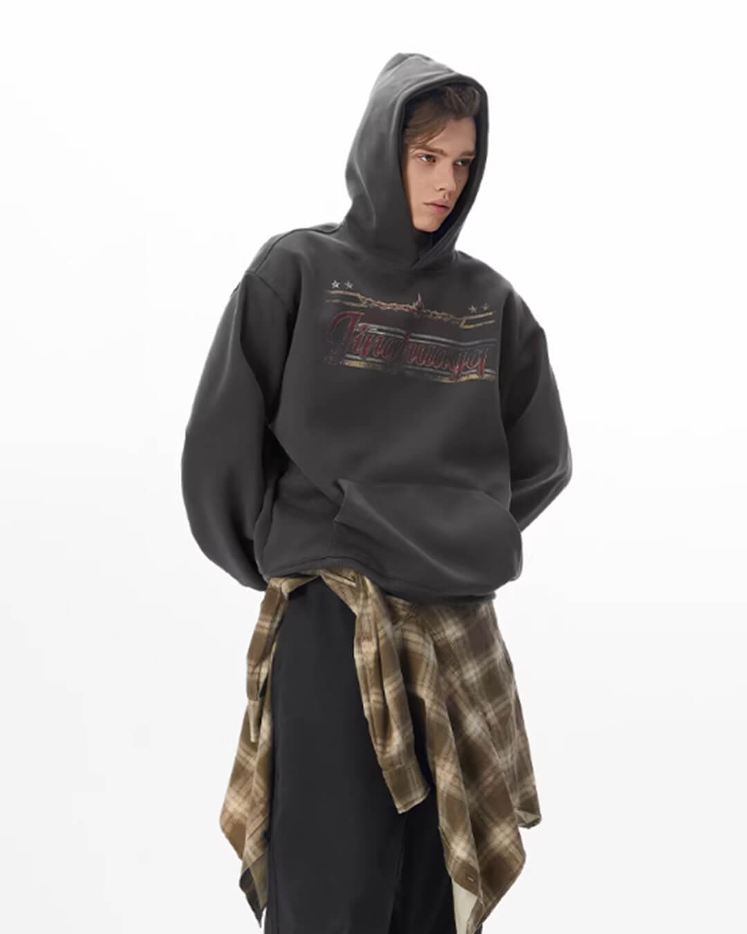 JHYQ Vintage Thorn Lettering Print Hoodie