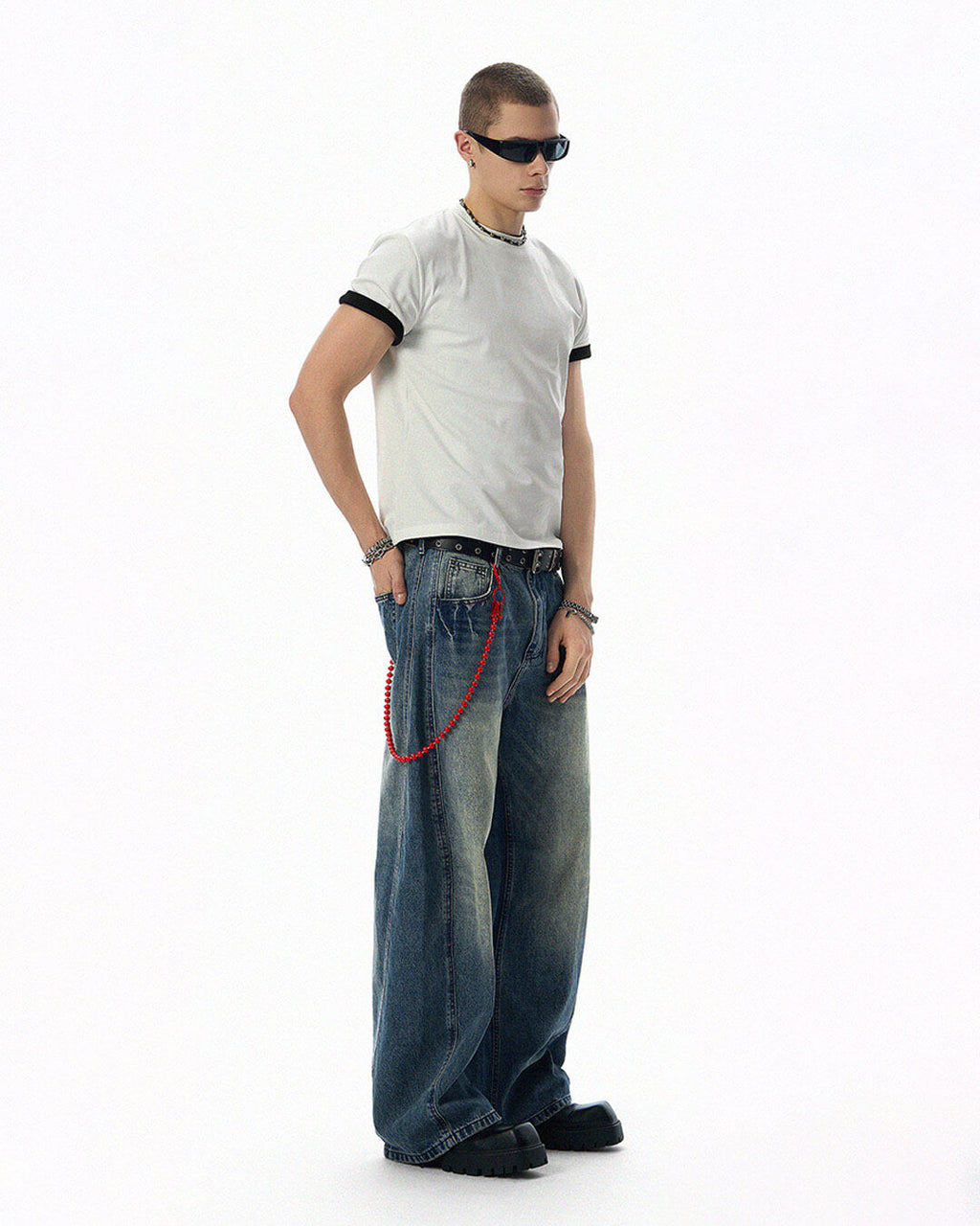 JHYQ Vintage Wash 3D Cut Baggy Jeans