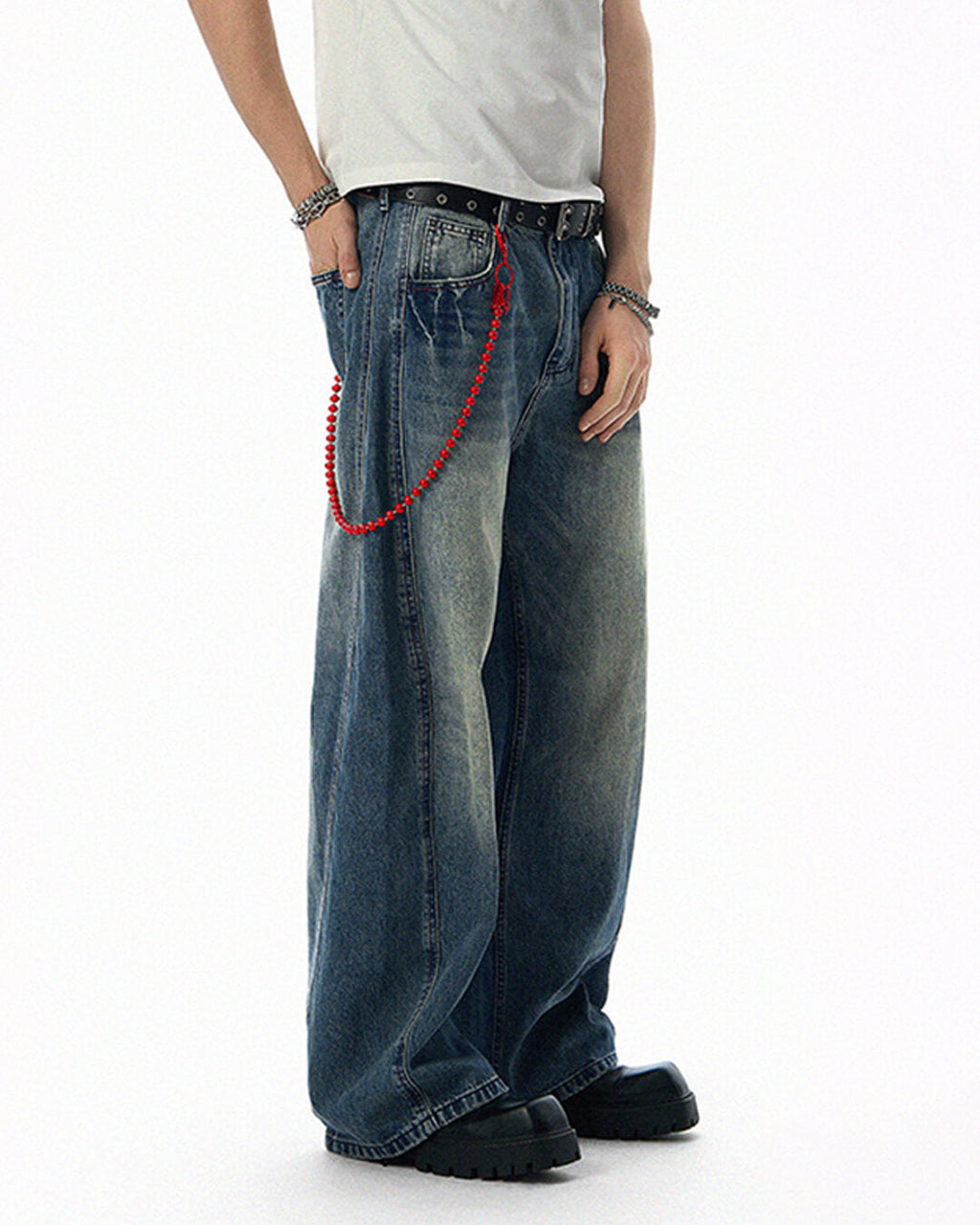 JHYQ Vintage Wash 3D Cut Baggy Jeans