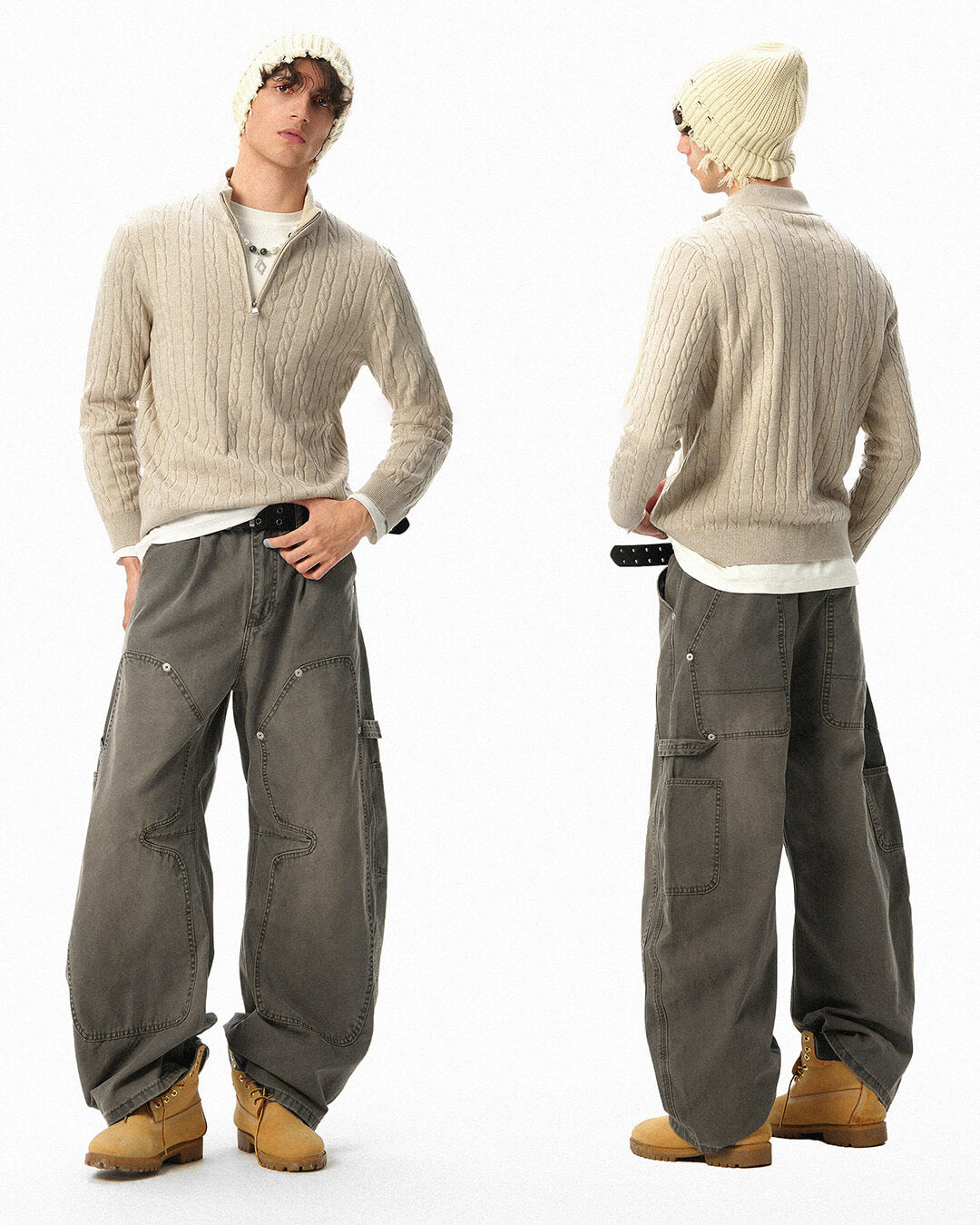 JHYQ Vintage Washed Baggy Double Knee Jeans