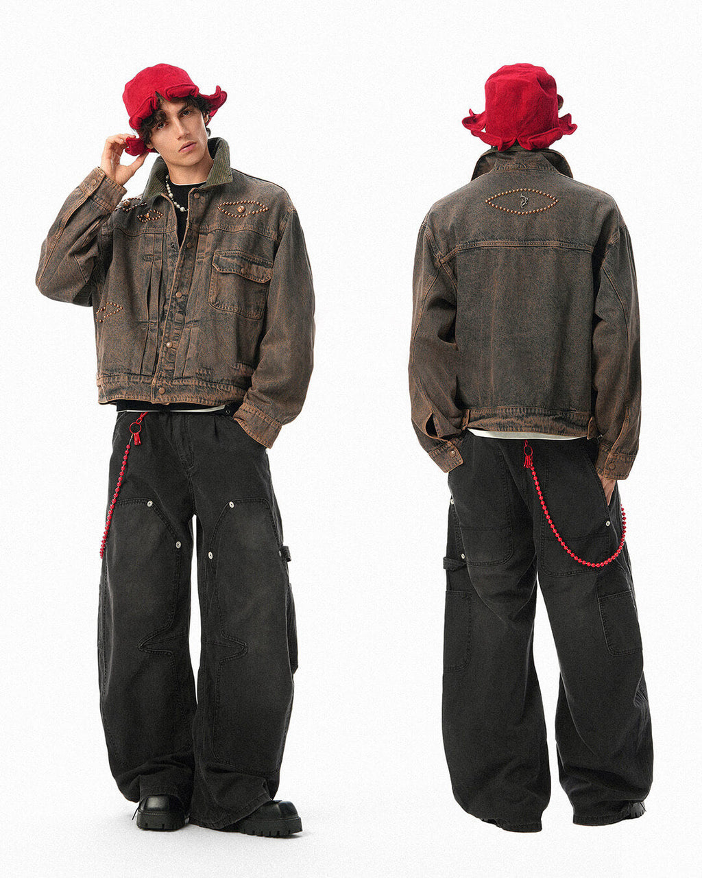 JHYQ Vintage Washed Baggy Double Knee Jeans