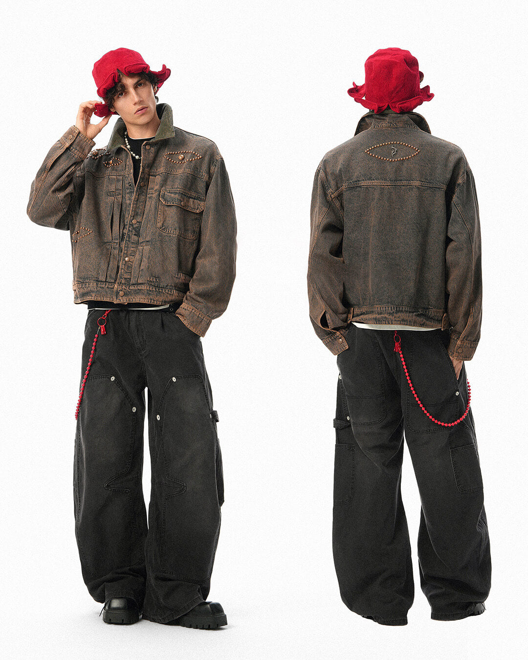 JHYQ Vintage Washed Baggy Double Knee Jeans