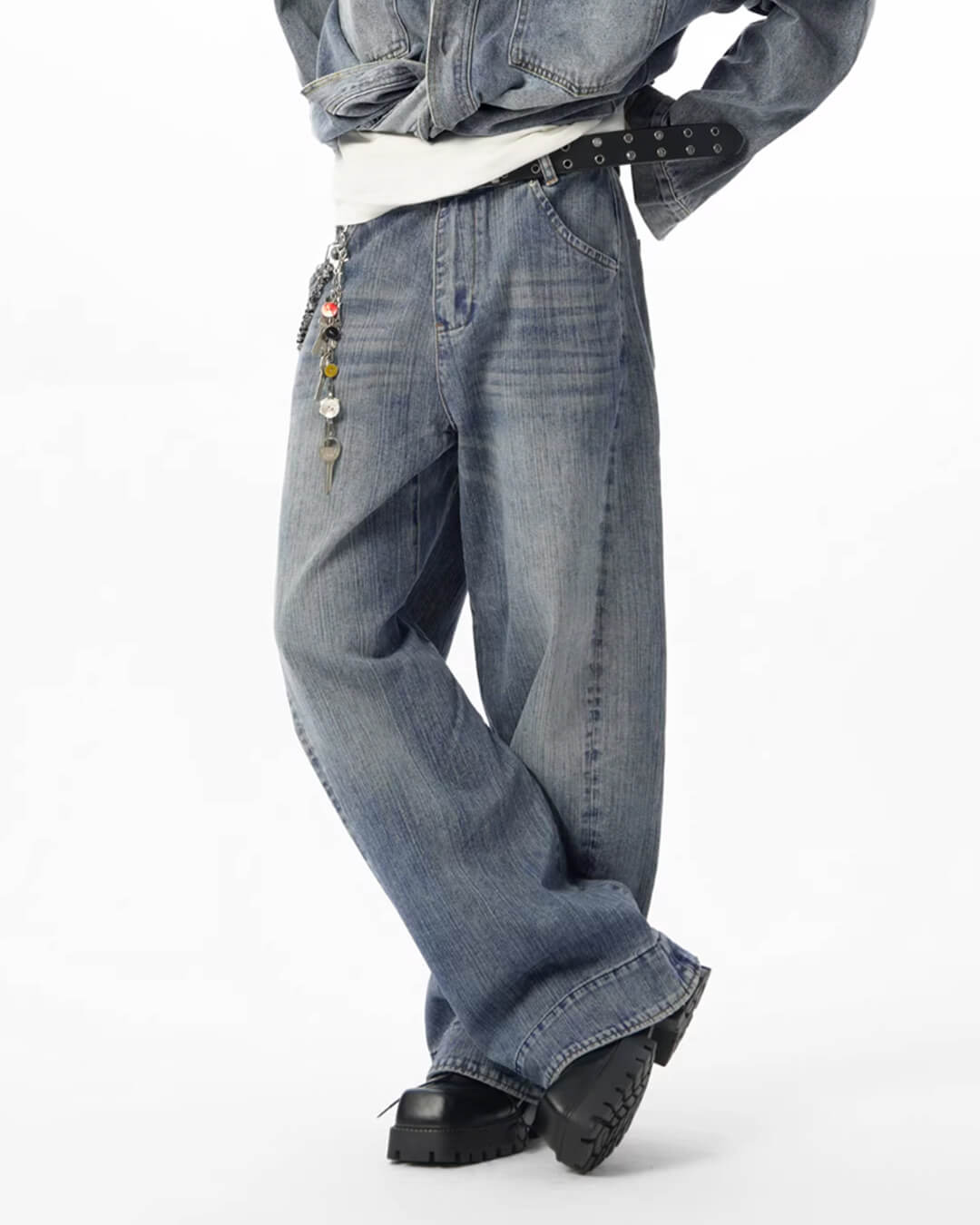 JHYQ Vintage Washed Patchwork Baggy Jeans