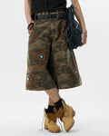 JHYQ Washed Camouflage Turquoise Studded Shorts