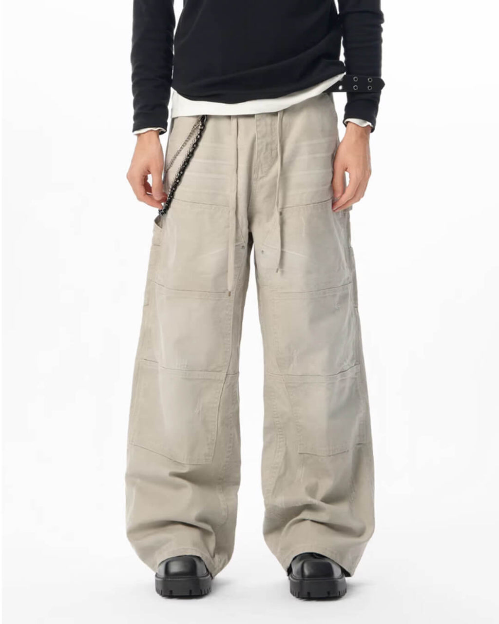 JHYQ Washed Distressed Baggy Double Knee Jeans