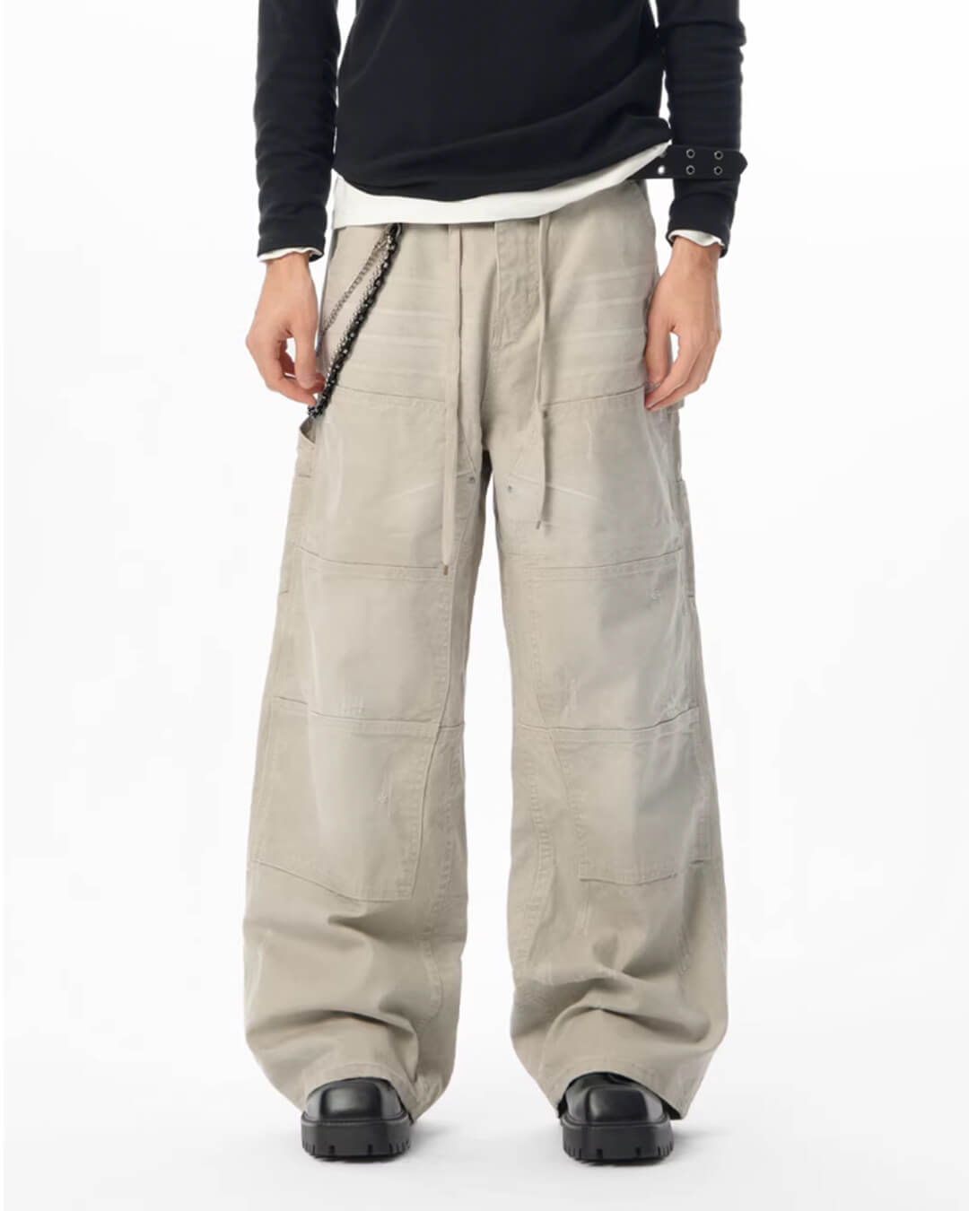JHYQ Washed Distressed Baggy Double Knee Jeans
