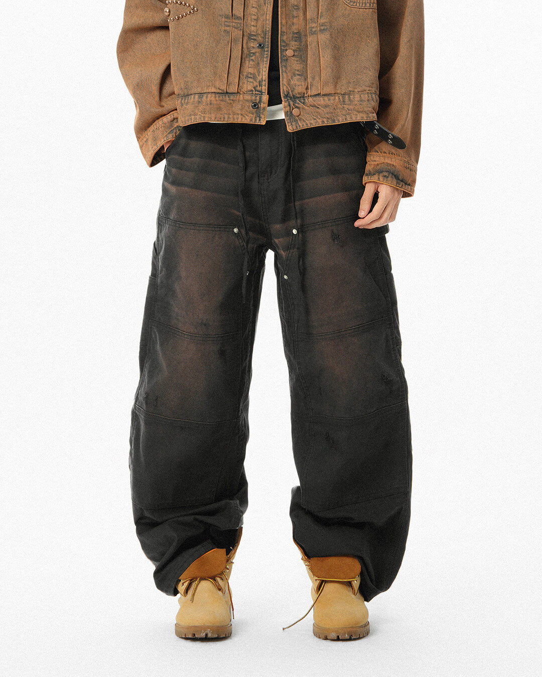 JHYQ Washed Distressed Baggy Double Knee Jeans