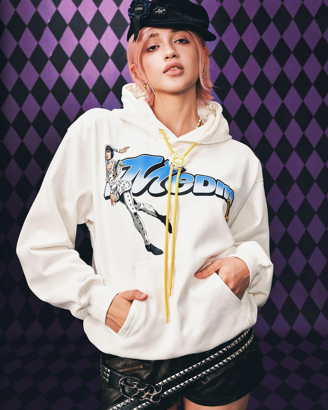 MEDM × JOJO Accent Drawstring Print Hoodie