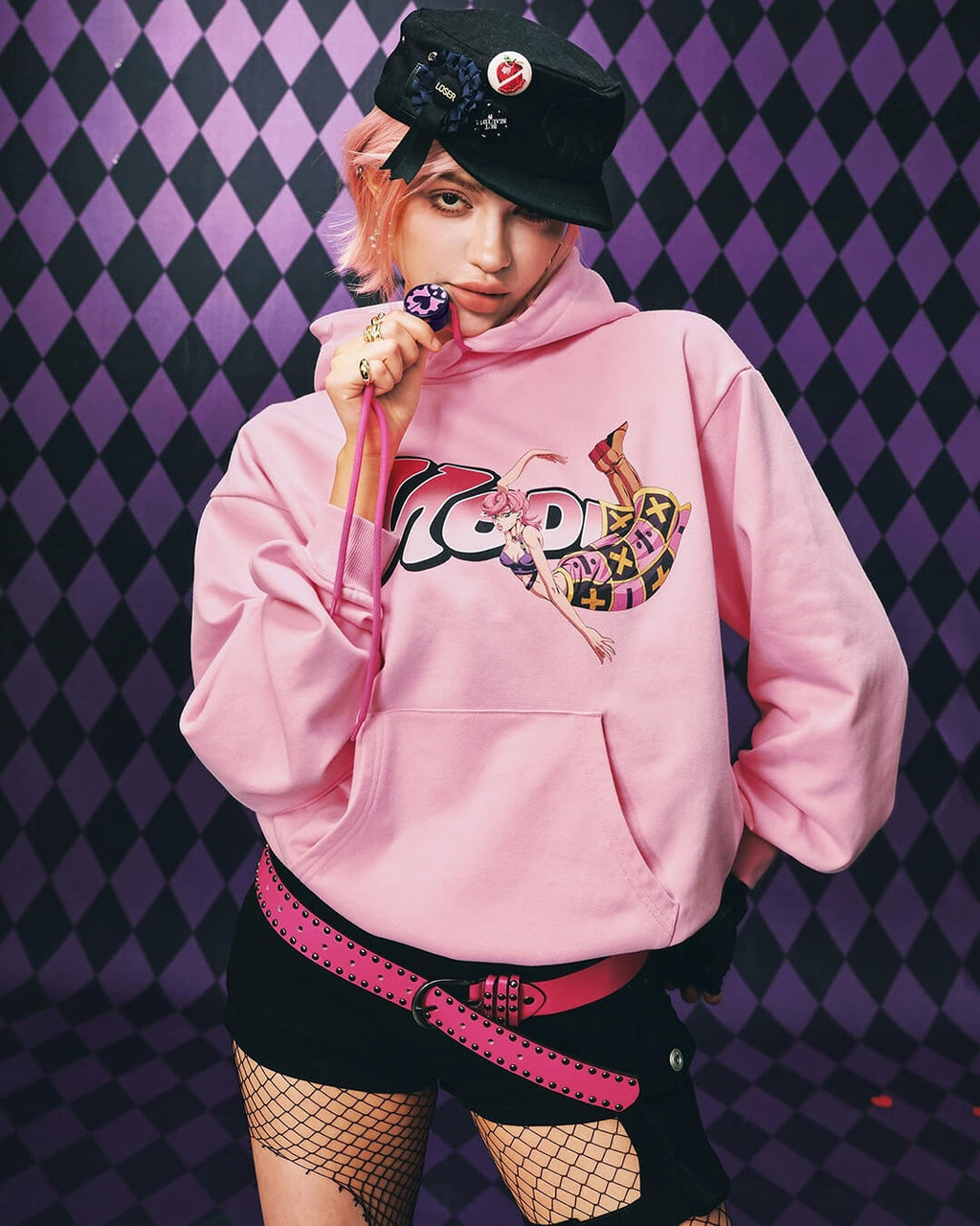 MEDM × JOJO Accent Drawstring Print Hoodie