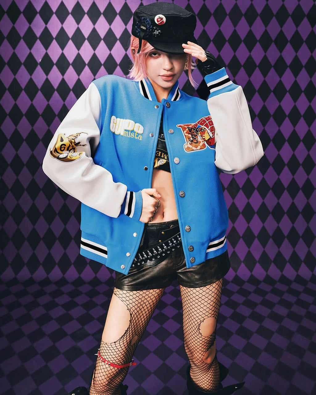 MEDM × JOJO Embroidered Patch Varsity Jacket