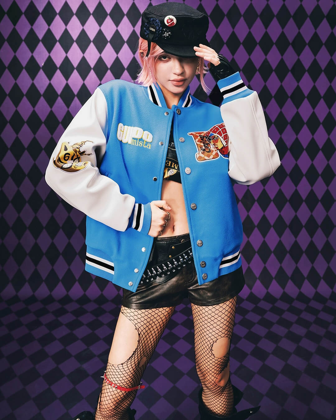 MEDM × JOJO Embroidered Patch Varsity Jacket