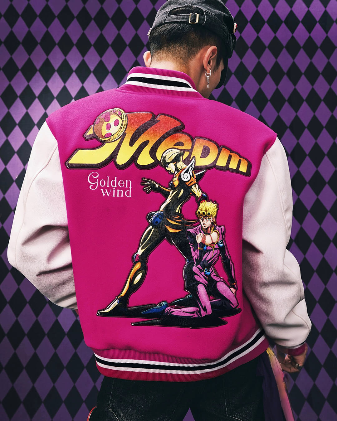 MEDM × JOJO Embroidered Patch Varsity Jacket