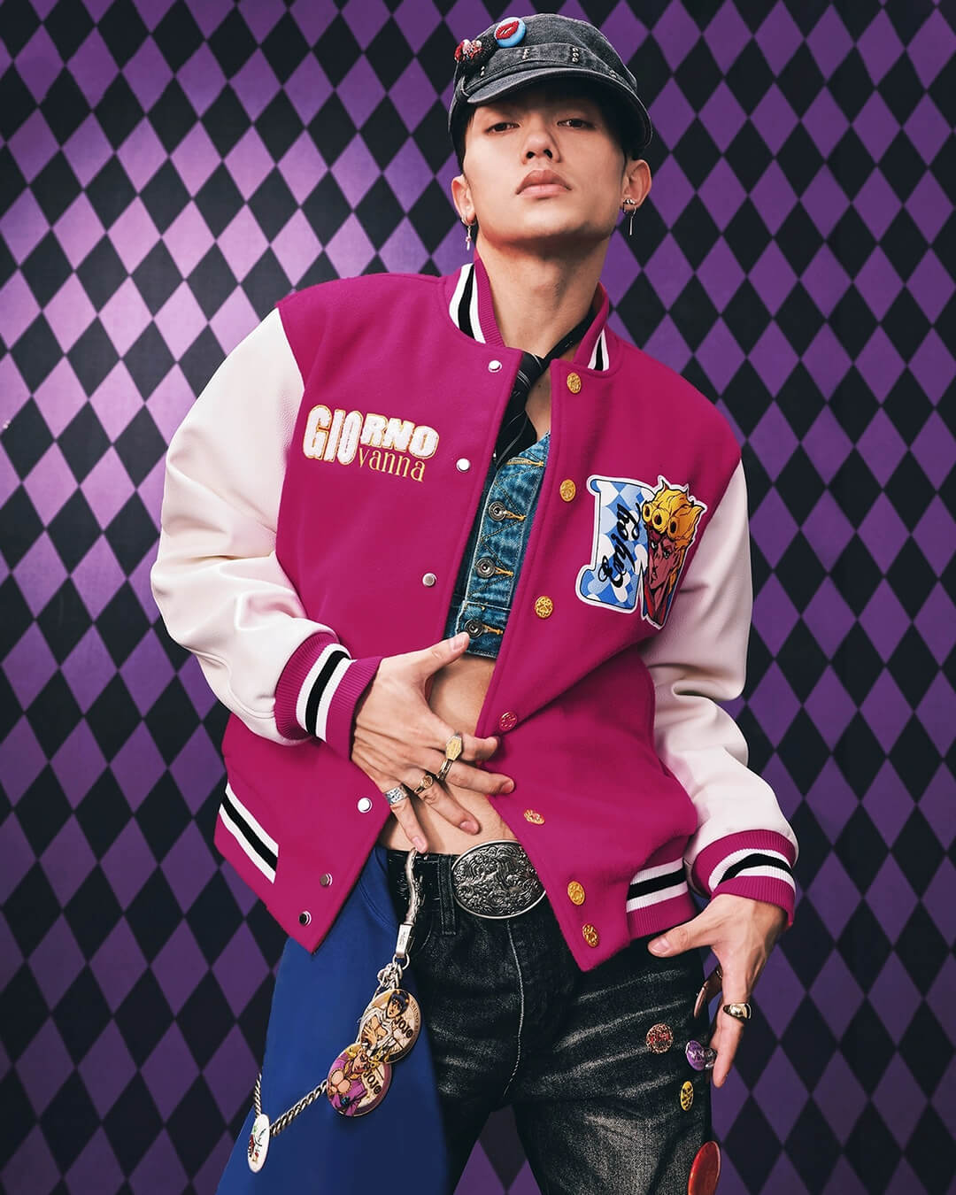 MEDM × JOJO Embroidered Patch Varsity Jacket