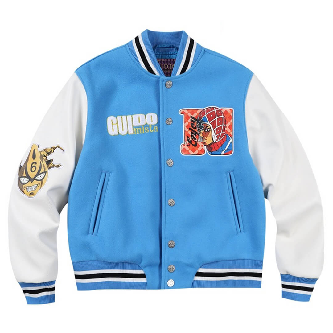 MEDM × JOJO Embroidered Patch Varsity Jacket