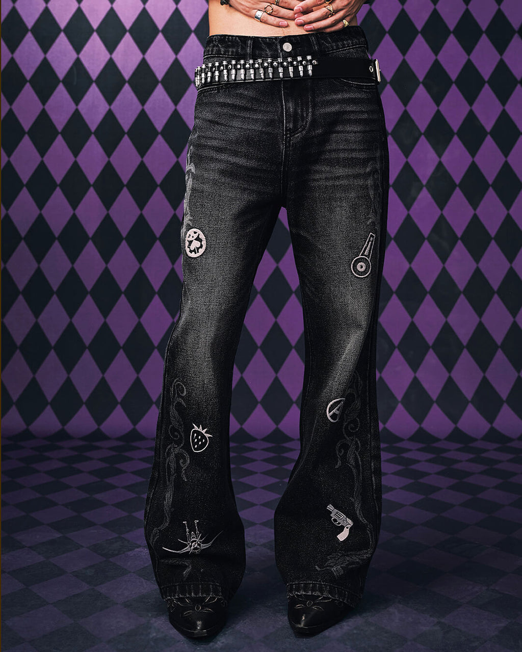 MEDM × JOJO Icon Embroidery Washed Distressed Jeans