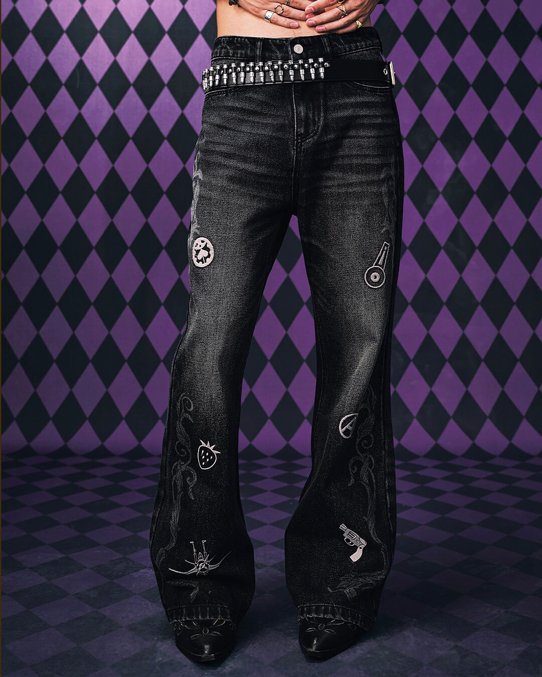 MEDM × JOJO Icon Embroidery Washed Distressed Jeans