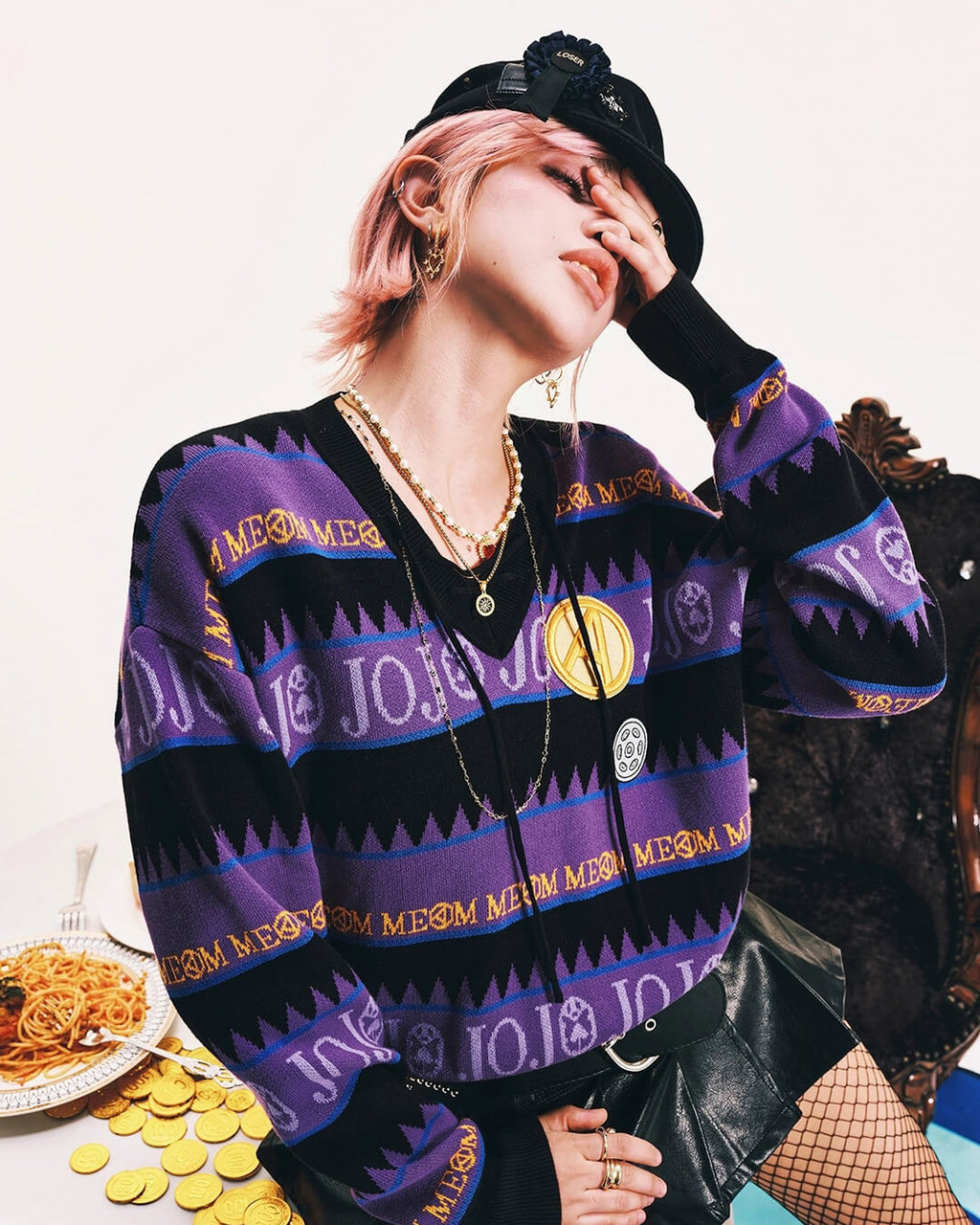 MEDM × JOJO Striped V Neck Knit Sweater
