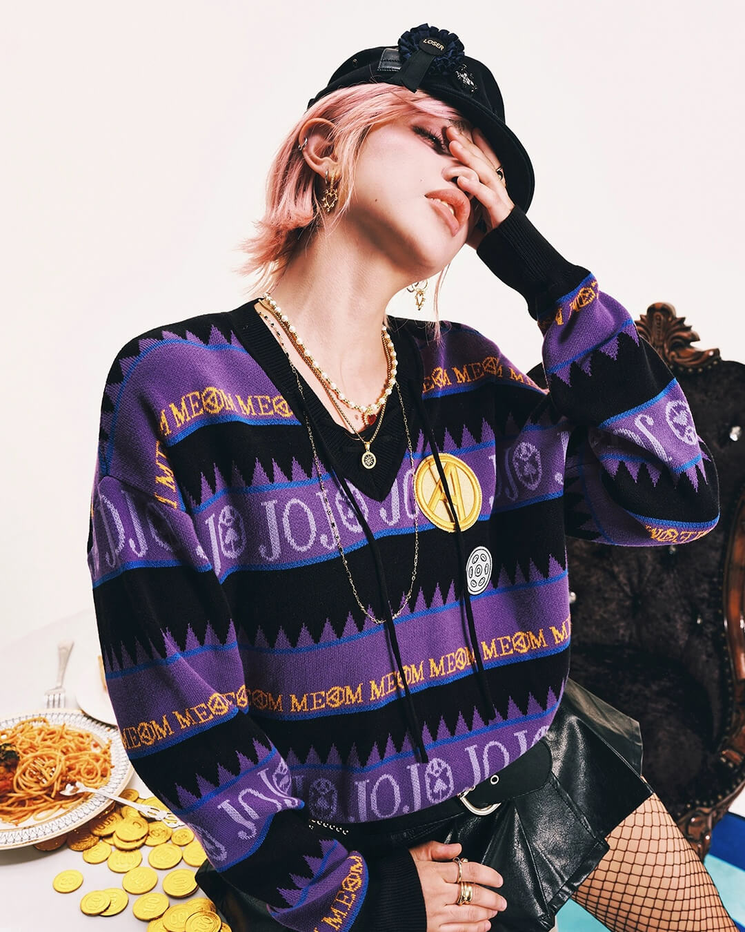 MEDM × JOJO Striped V Neck Knit Sweater