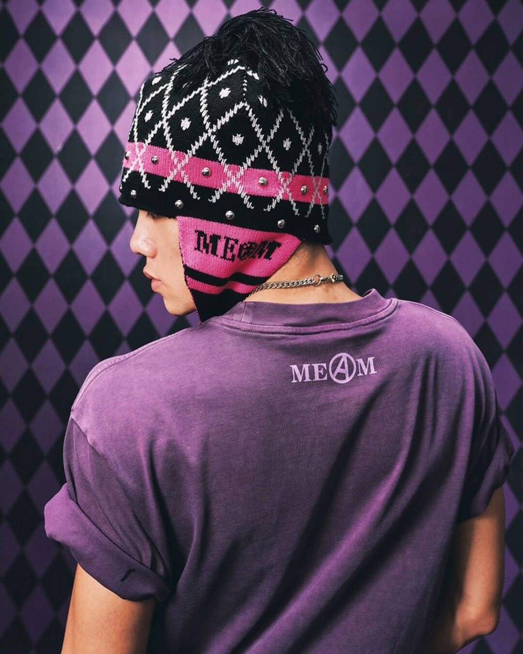 MEDM × JOJO Studded Plaid Ear Flap Beanie