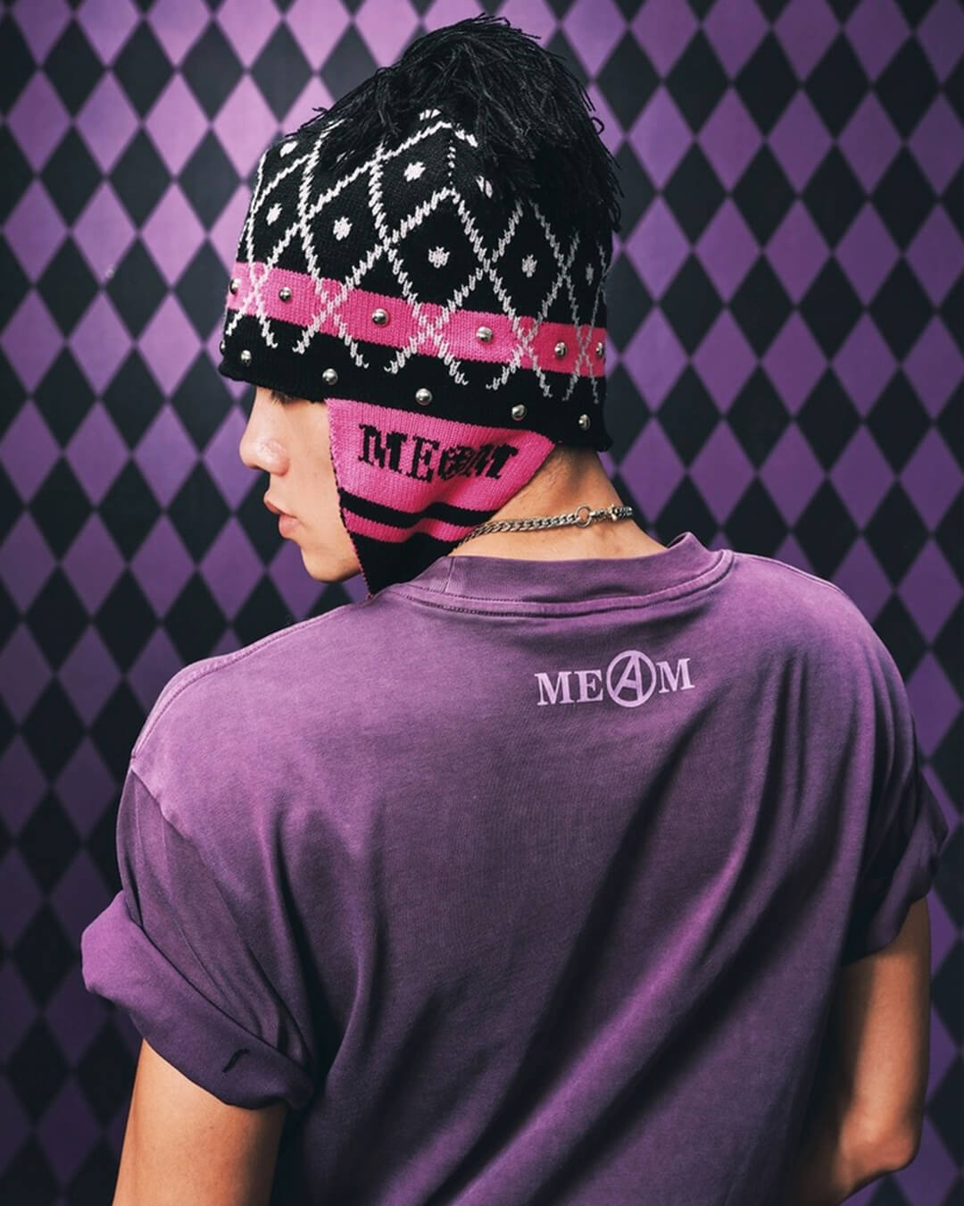 MEDM × JOJO Studded Plaid Ear Flap Beanie