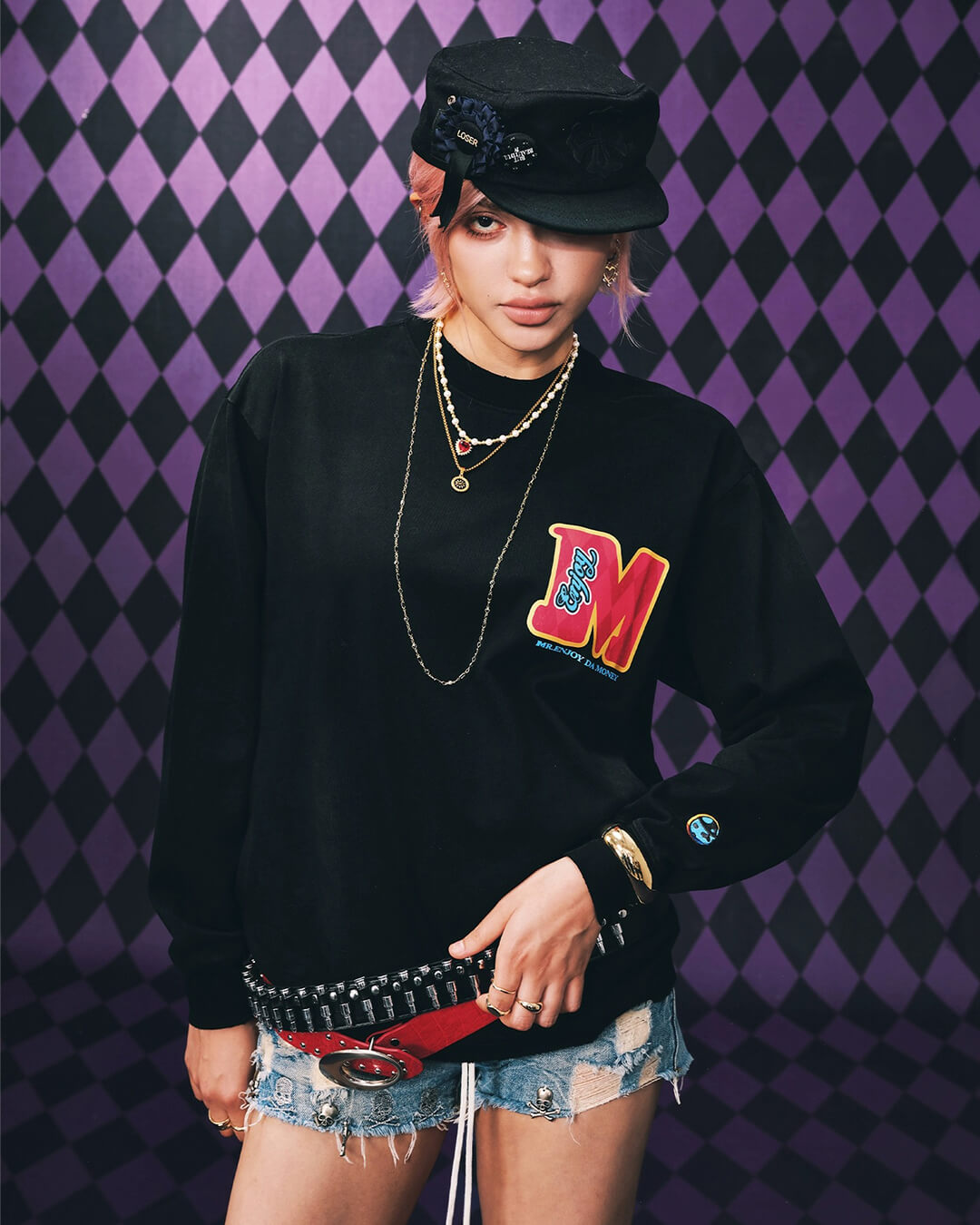 MEDM × JOJO Washed Distressed Character Print Long Sleeve Tee