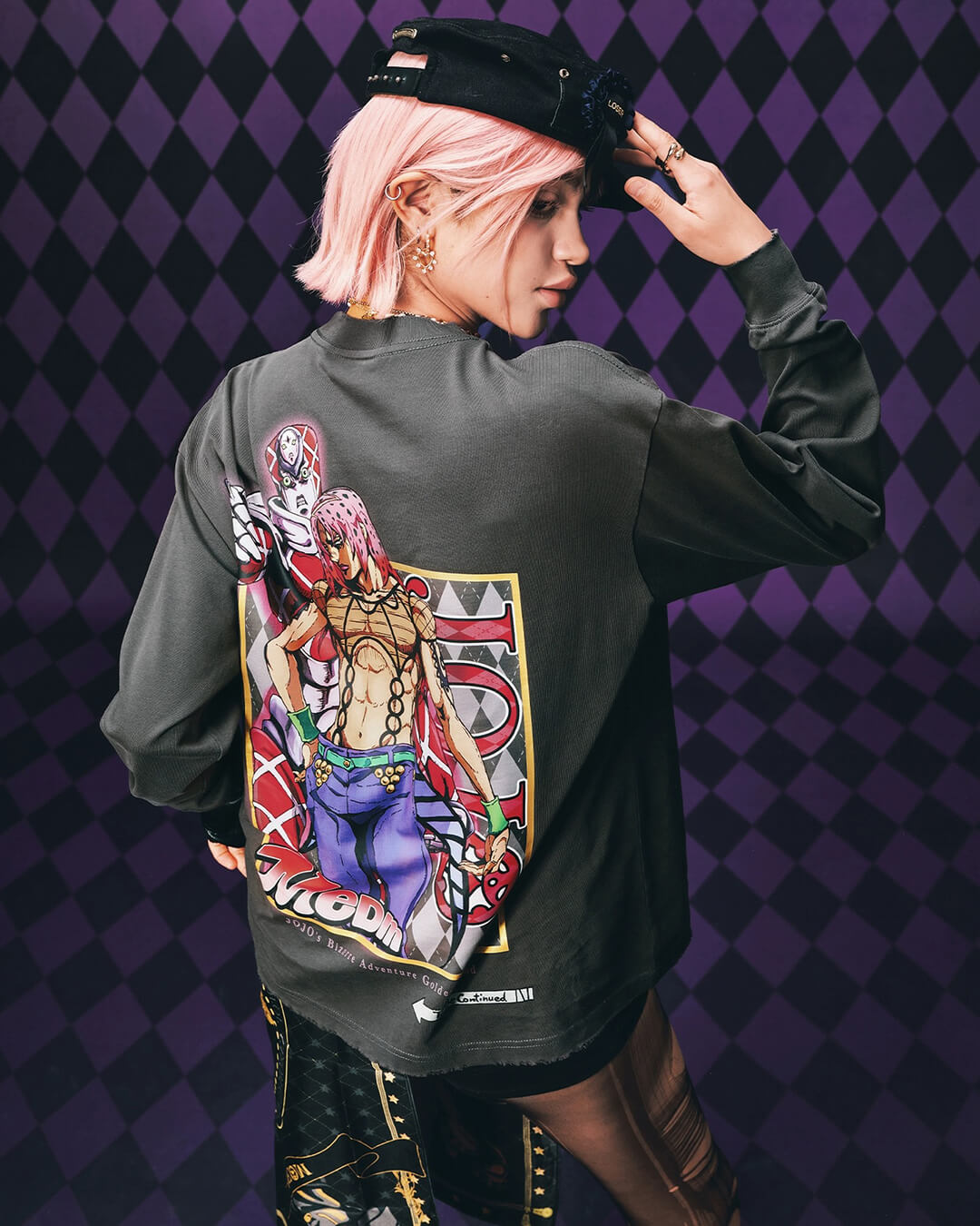 MEDM × JOJO Washed Distressed Character Print Long Sleeve Tee