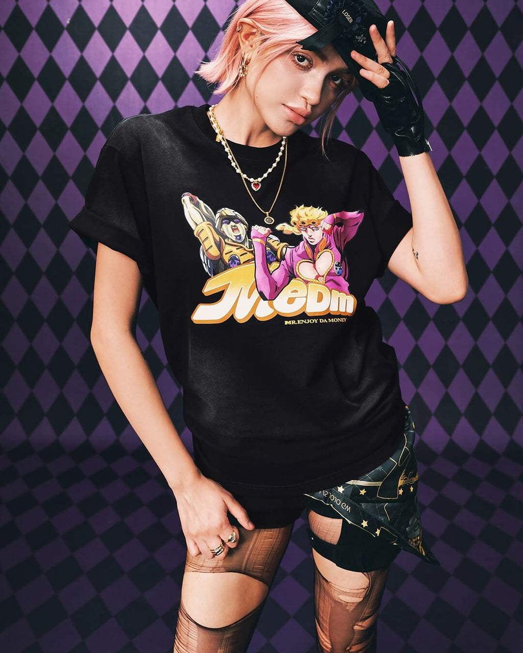 MEDM × JOJO Washed Distressed Character Print Tee