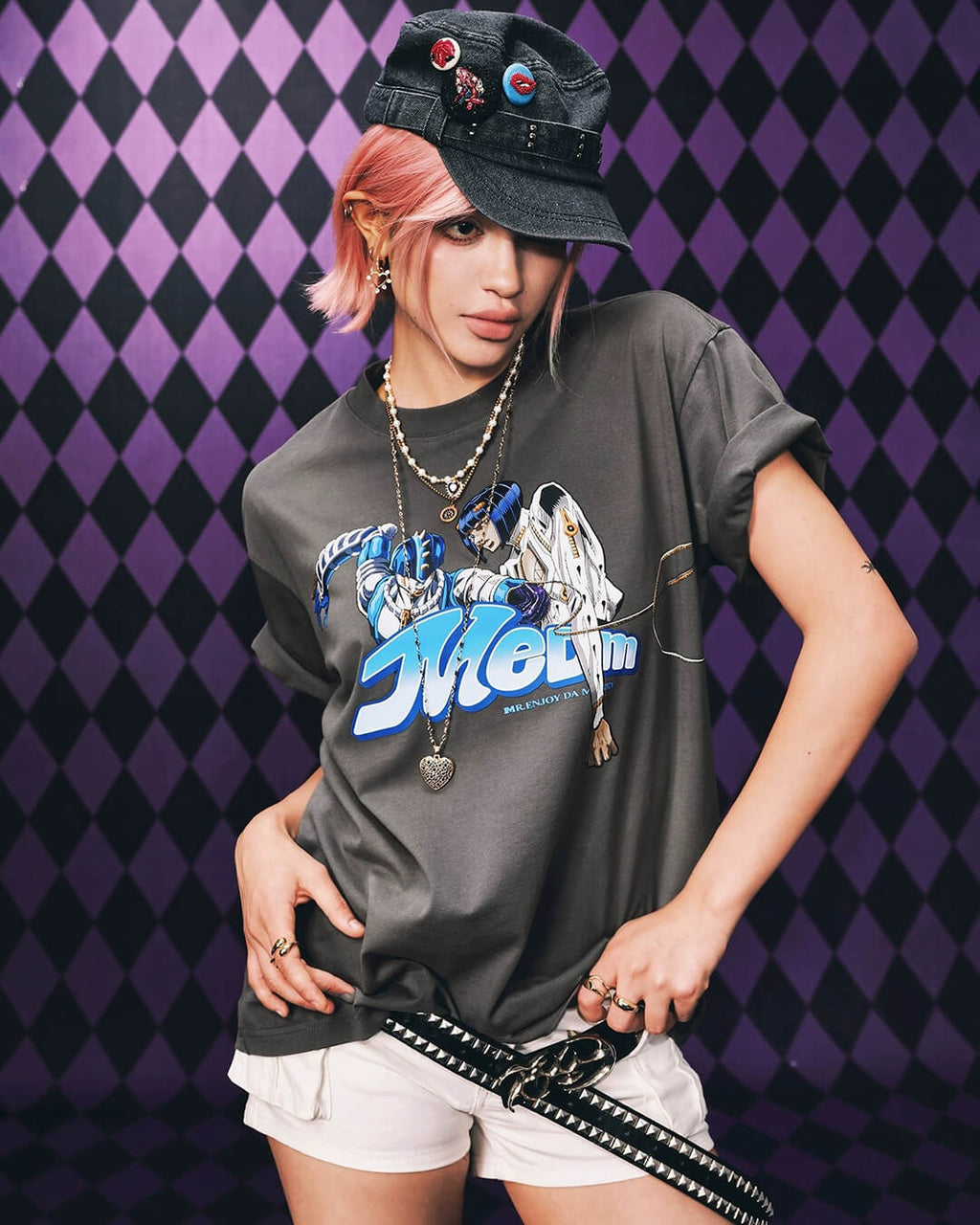 MEDM × JOJO Washed Distressed Character Print Tee