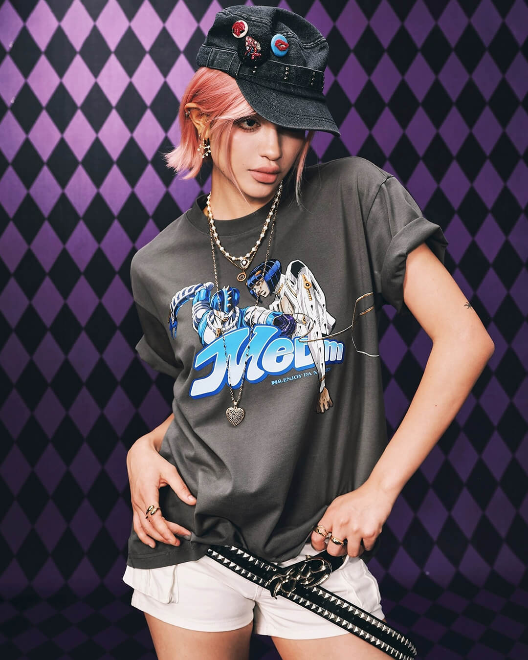 MEDM × JOJO Washed Distressed Character Print Tee