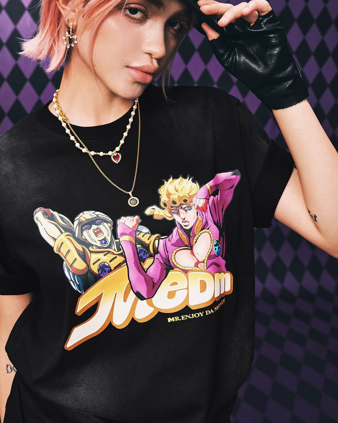 MEDM × JOJO Washed Distressed Character Print Tee