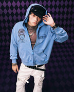 MEDM × JOJO Washed Graphic Print Zip Up Hoodie