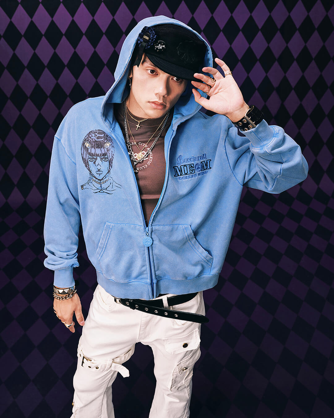 MEDM × JOJO Washed Graphic Print Zip Up Hoodie