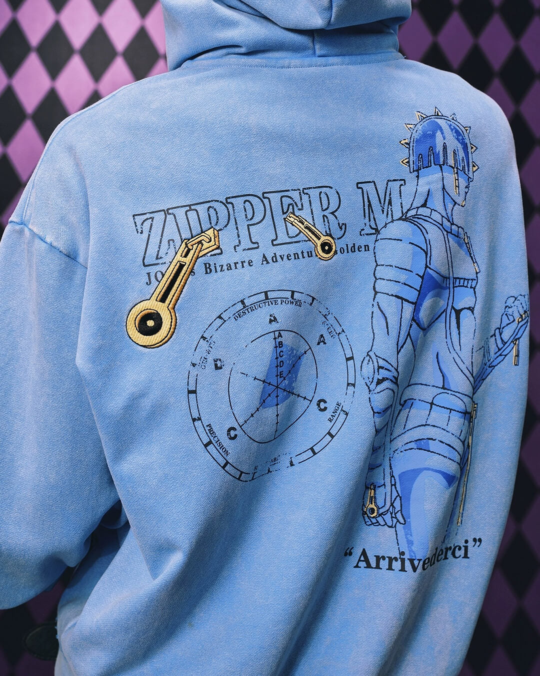 MEDM × JOJO Washed Graphic Print Zip Up Hoodie