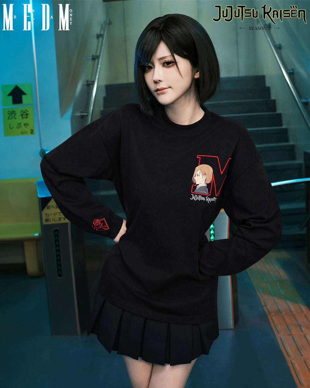 MEDM × Jujutsu Kaisen Big M Logo Character Print Embroidered Long Sleeve Tee