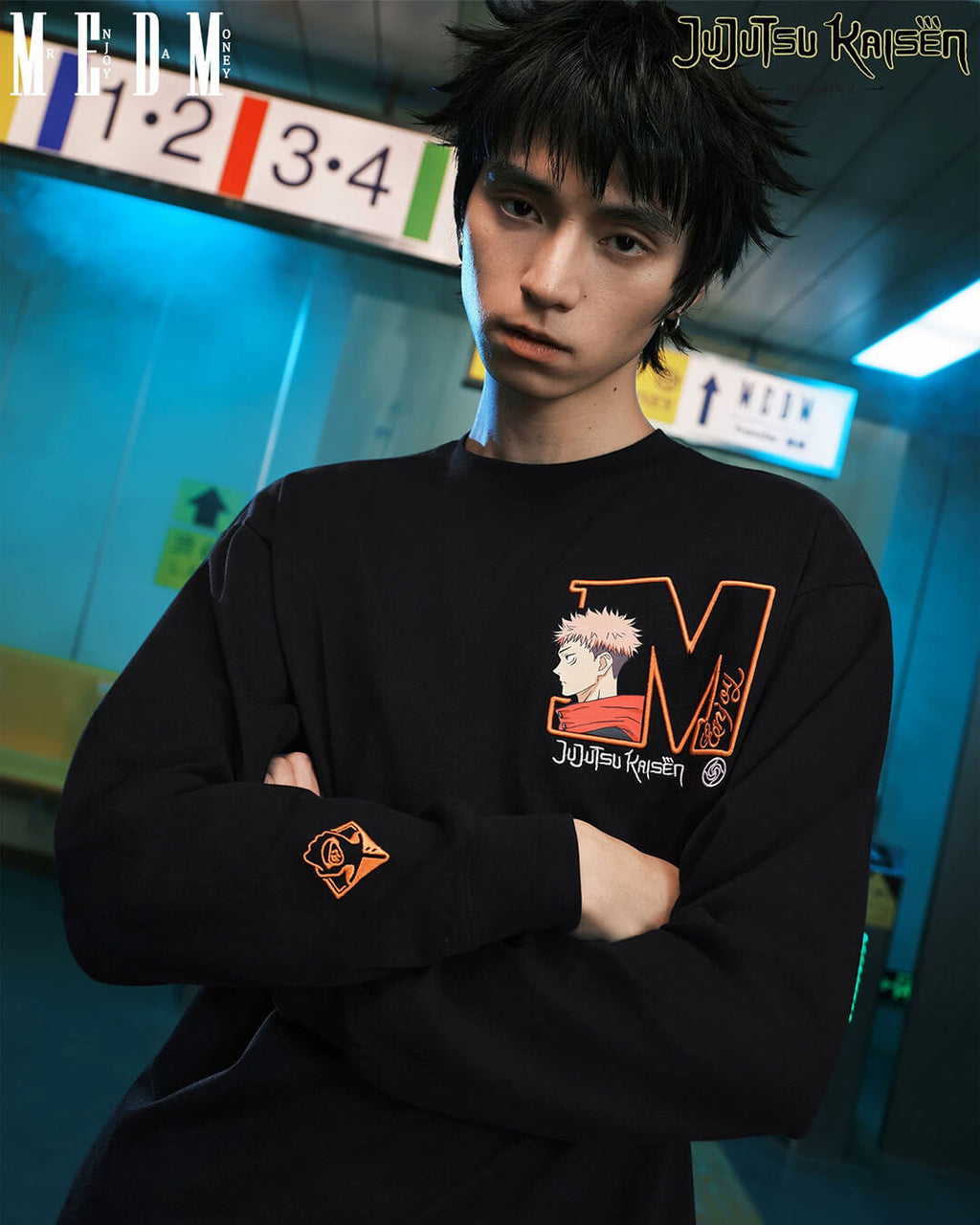 MEDM × Jujutsu Kaisen Big M Logo Character Print Embroidered Long Sleeve Tee