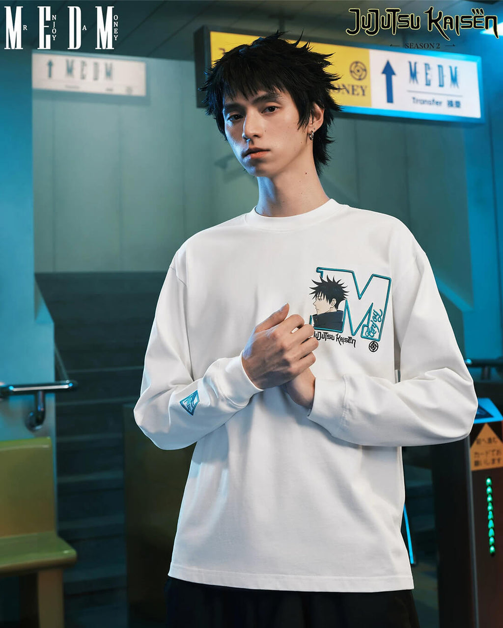MEDM × Jujutsu Kaisen Big M Logo Character Print Embroidered Long Sleeve Tee