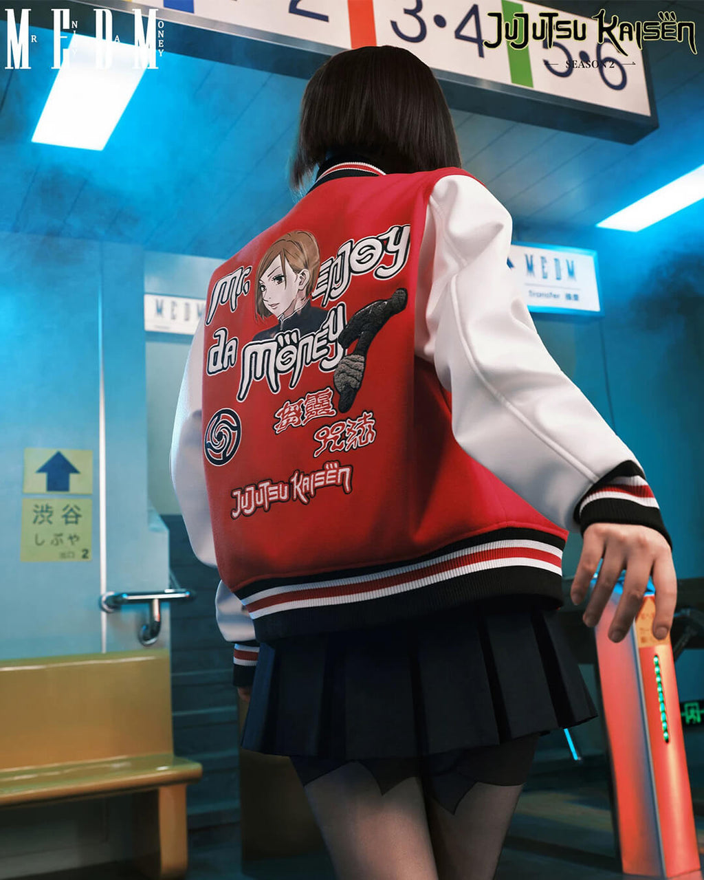 MEDM × Jujutsu Kaisen Character Patch Varsity Jacket