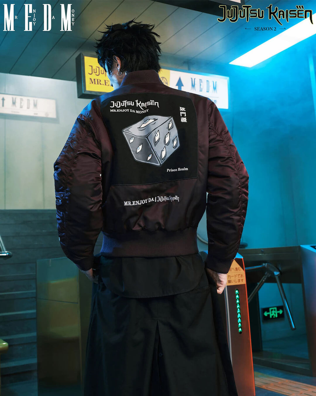 MEDM × Jujutsu Kaisen Prison Realm Print Patch MA-1 Bomber Jacket