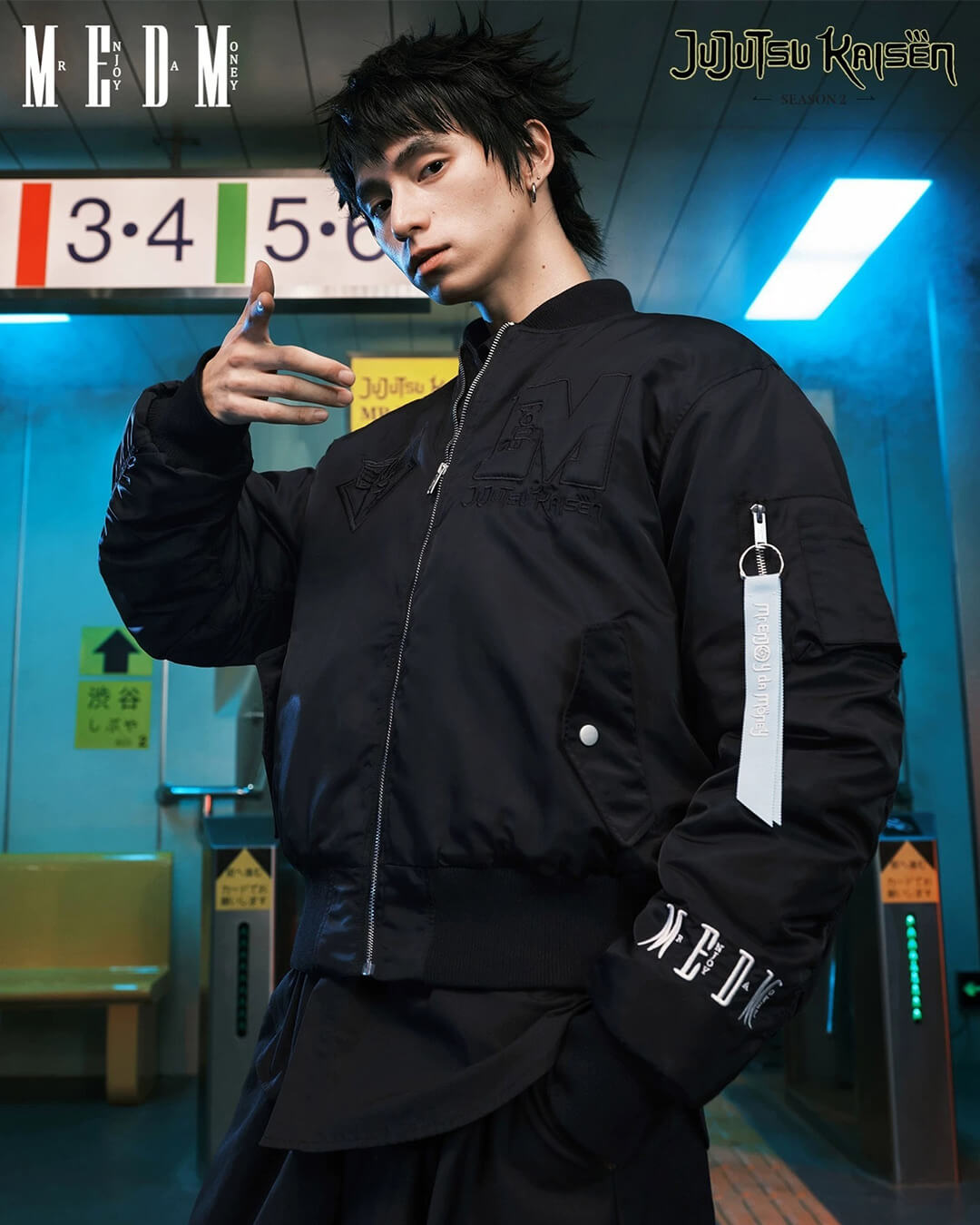 MEDM × Jujutsu Kaisen Satoru Gojo Print Patch MA-1 Bomber Jacket