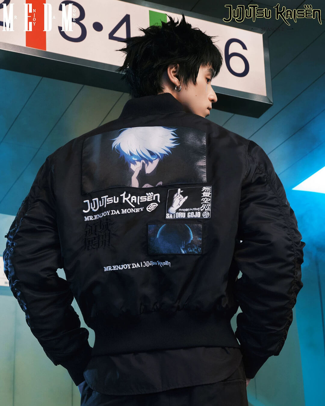 MEDM × Jujutsu Kaisen Satoru Gojo Print Patch MA-1 Bomber Jacket