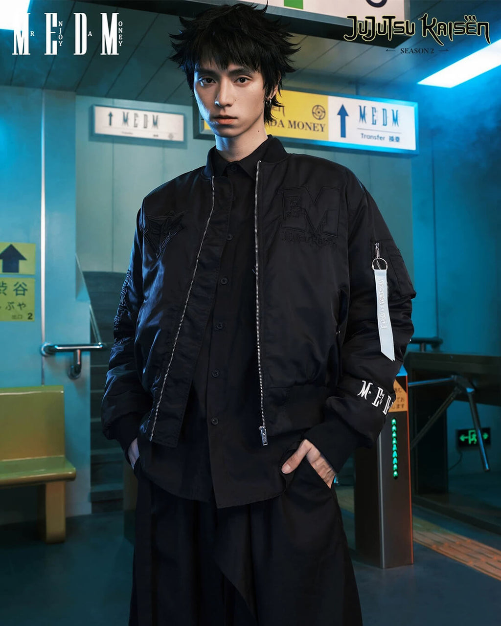 MEDM × Jujutsu Kaisen Satoru Gojo Print Patch MA-1 Bomber Jacket