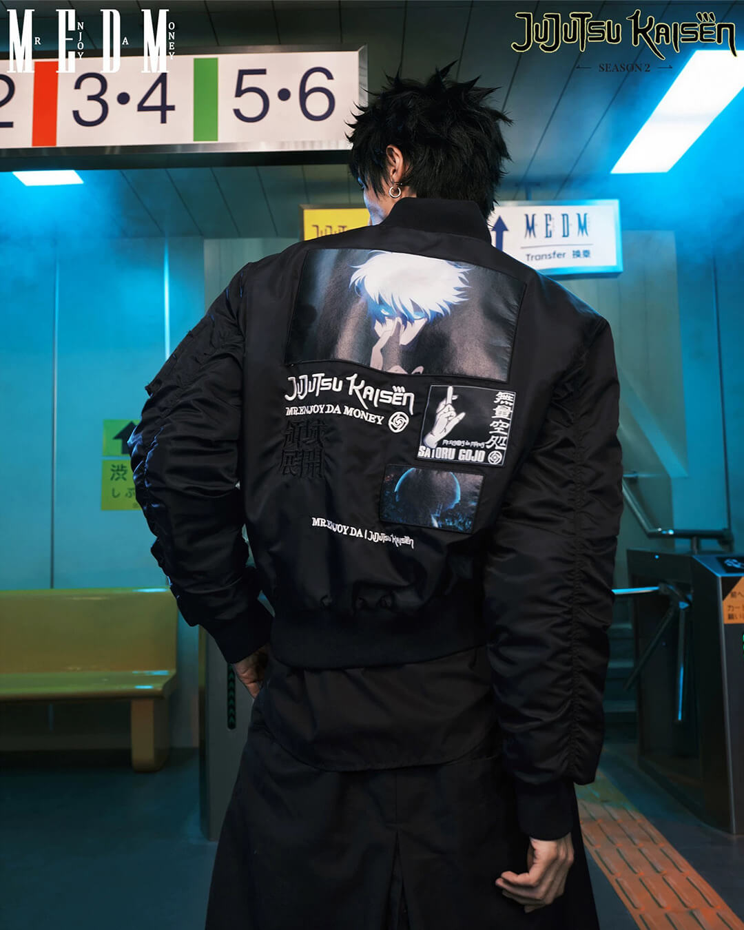 MEDM × Jujutsu Kaisen Satoru Gojo Print Patch MA-1 Bomber Jacket
