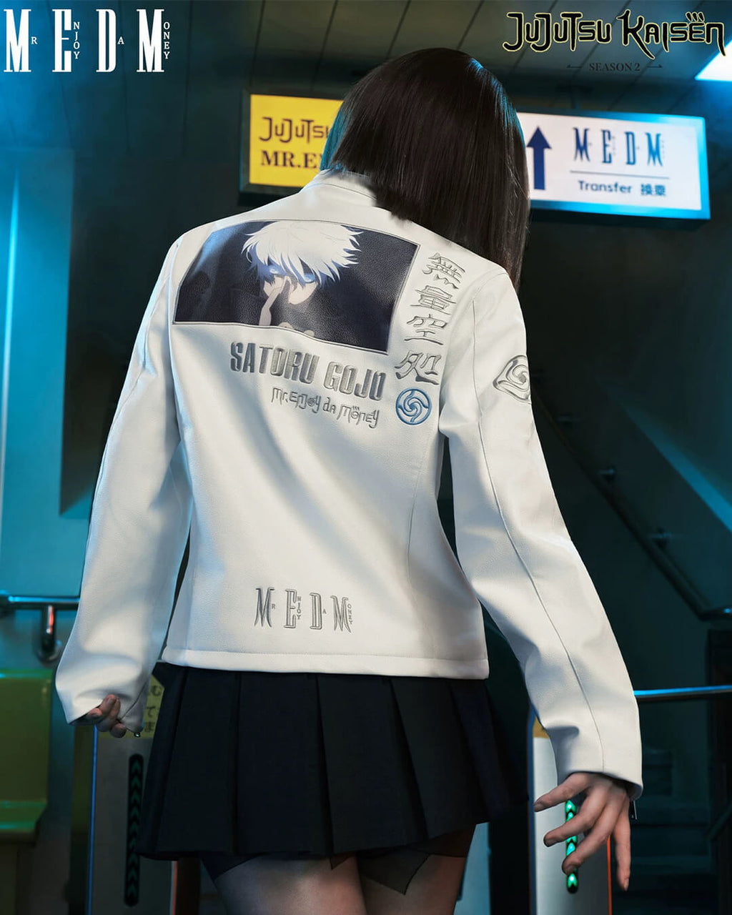 MEDM × Jujutsu Kaisen Satoru Gojo Print Patch PU Leather Jacket