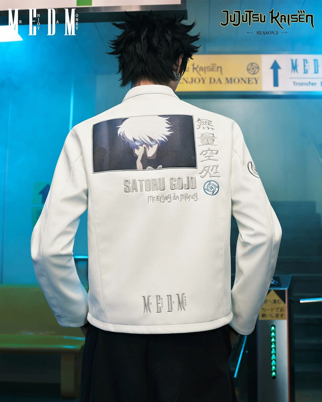 MEDM × Jujutsu Kaisen Satoru Gojo Print Patch PU Leather Jacket