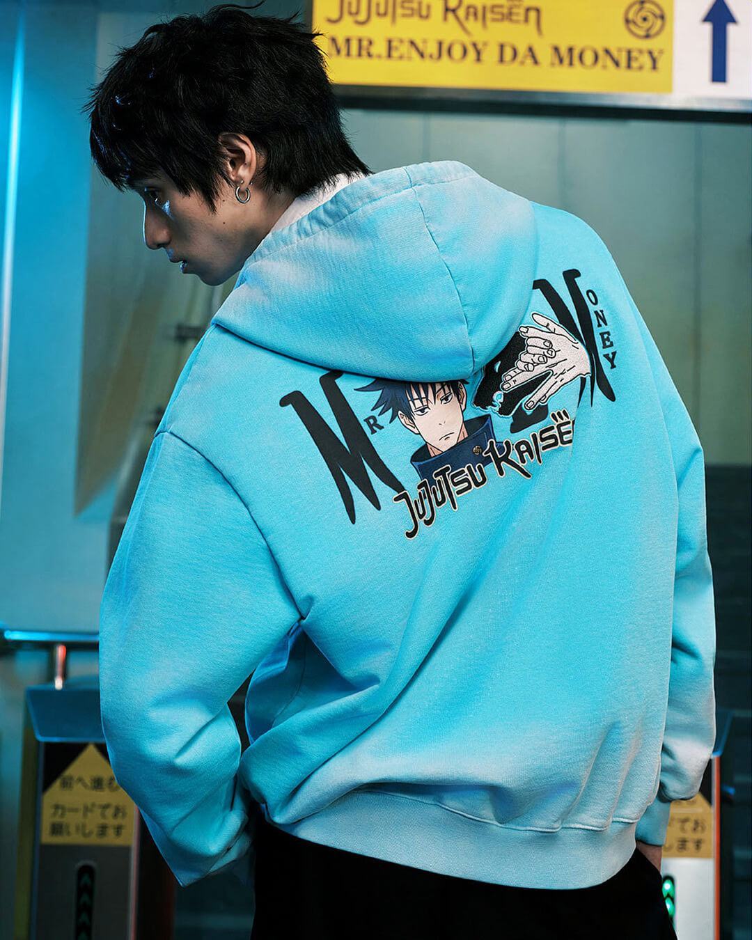 MEDM × Jujutsu Kaisen Washed Character Print Embroidered Zip Up Hoodie