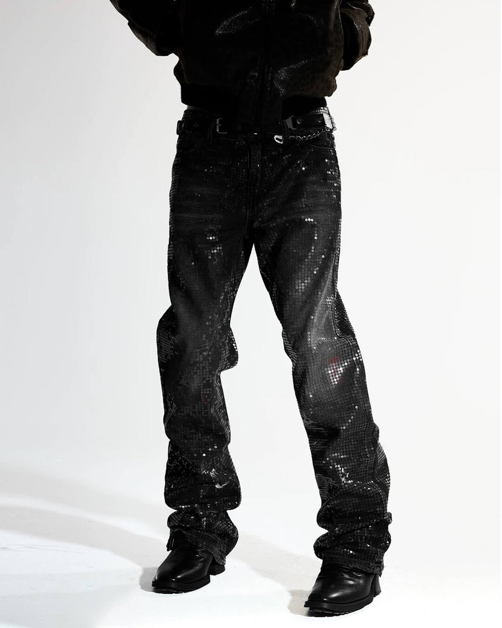 Night Lab All Over Sequined Distressed Jeans