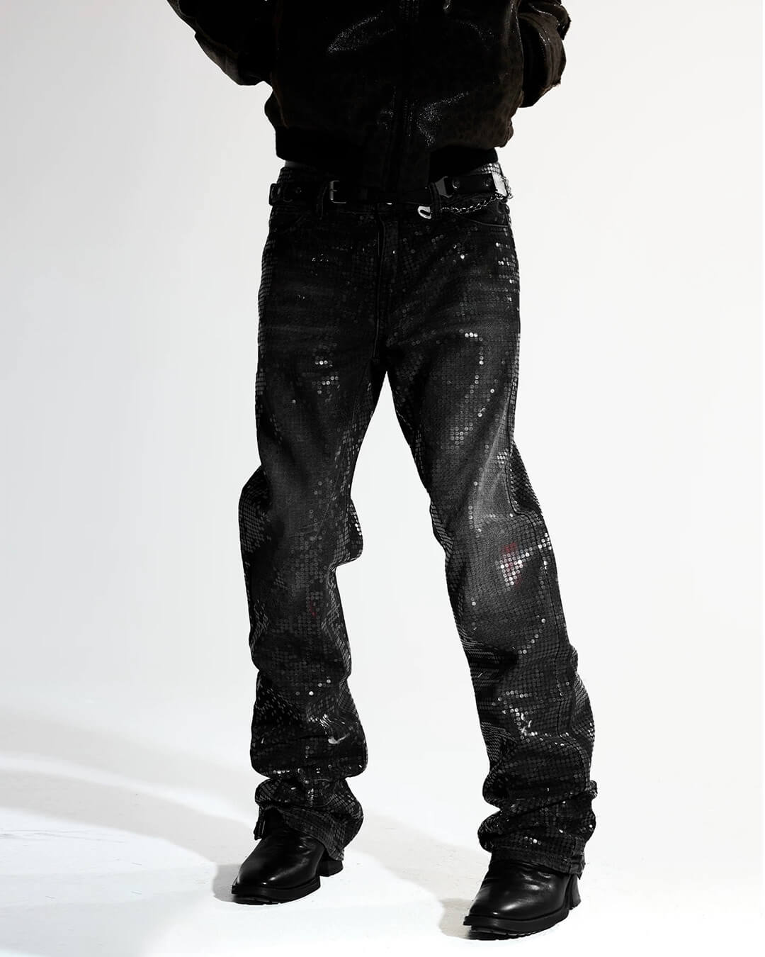 Night Lab All Over Sequined Distressed Jeans