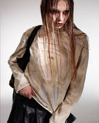 Night Lab Church Patchwork Sheer Distressed Long Sleeve Tee