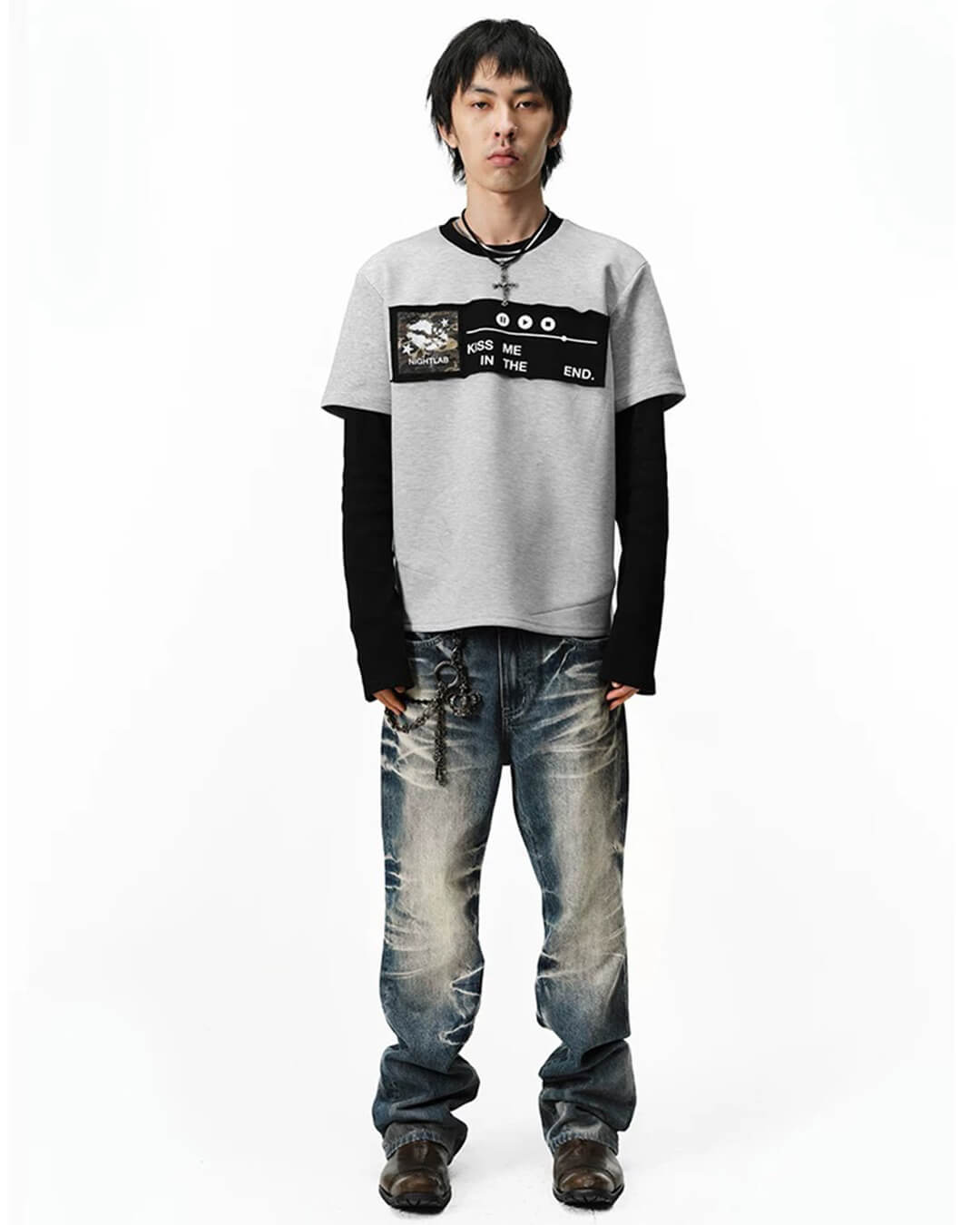 Night Lab Kiss Me Playlist Patch Layered Waffle Sleeve Tee